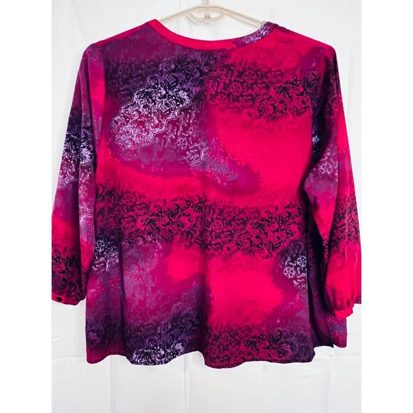 Catherines Womens 4X Red & Purple Floral Tunic Blouse Fairy Comfy Pintuck - Picture 2 of 16